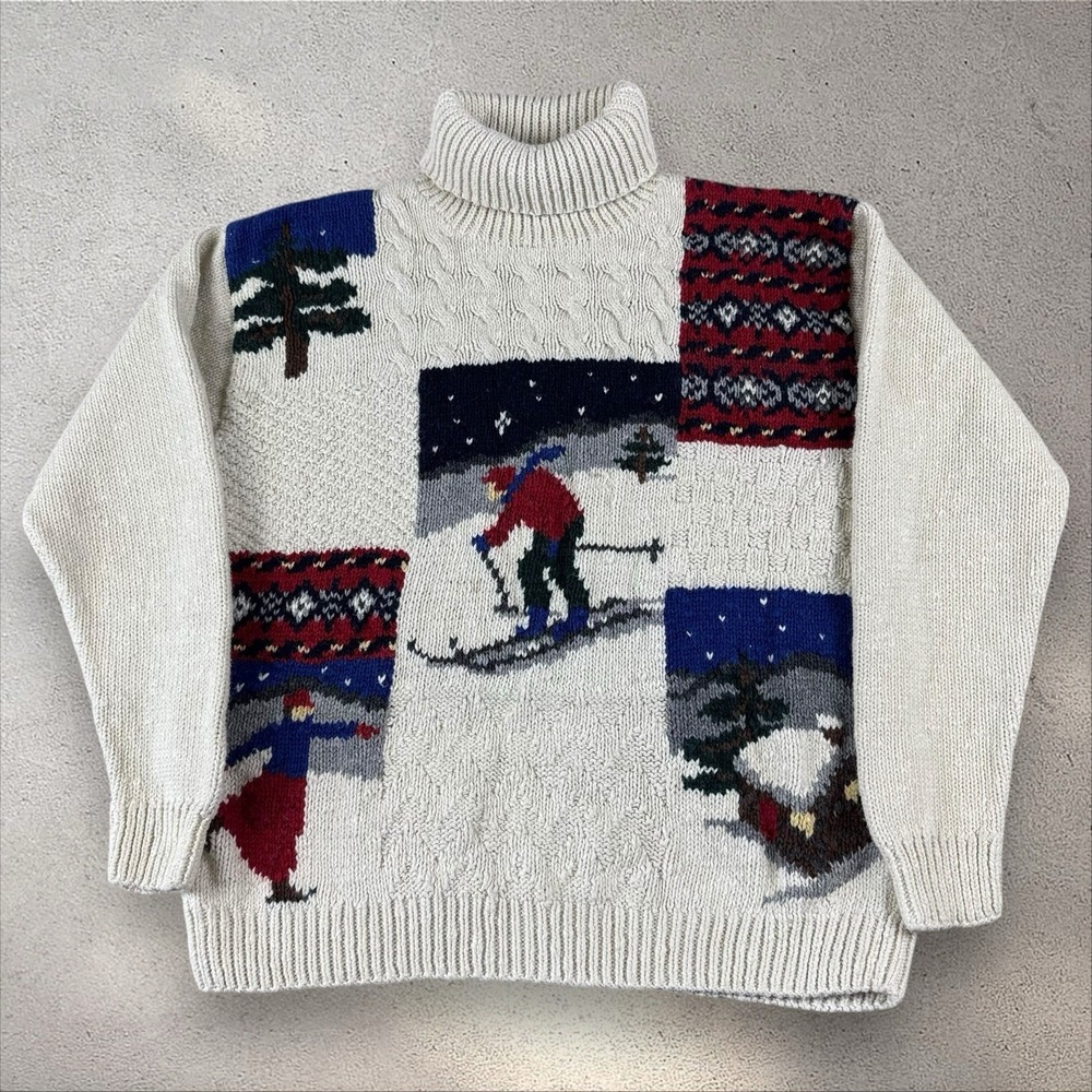 Vintage‎ Chunky Knit Sweater Winter Skiing Hand Knit Cowichan Sz Petite Medium